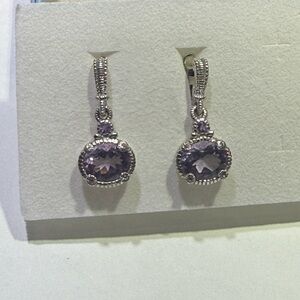 Judith Ripka JR Two 18k Gold  925 Sterling Silver Dangling Amethyst Earrings